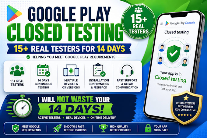 provide 12 testers for google play closed testing for 14 days 12 app tester