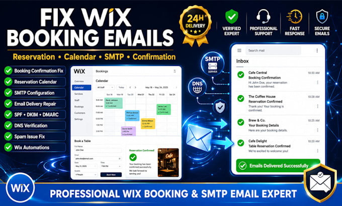 fix wix cafe booking reservation calendar confirmation SMTP emails
