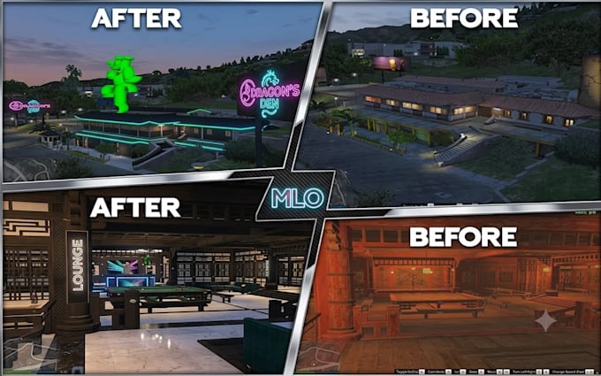 create fivem mlo interior, glowing 3d , logo , retexture, props