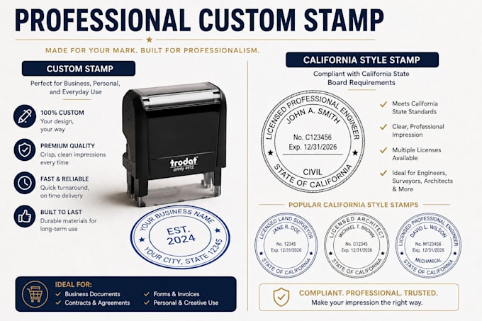 do proffesional custom stamp and california style stamp