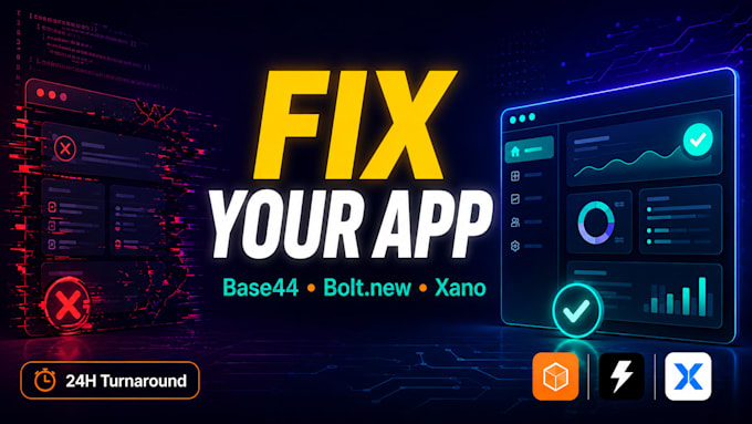 fix base44 bugs, build base44 app, deploy bolt new, and xano backend