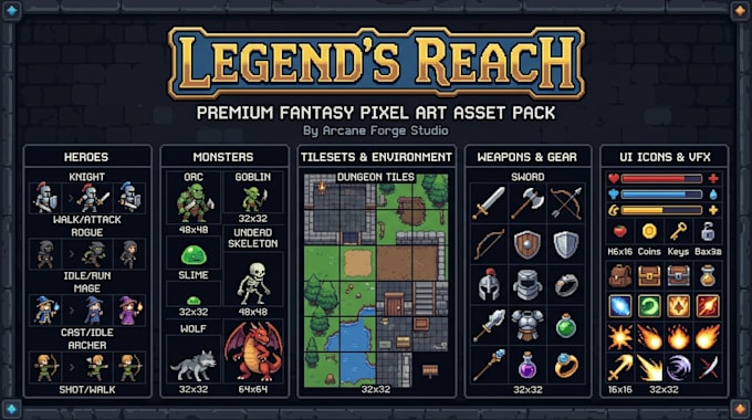 design pixel art game assets character sprites sheet animation indie game