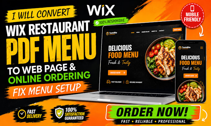 convert wix restaurant PDF menu to online ordering webpage fix menu setup