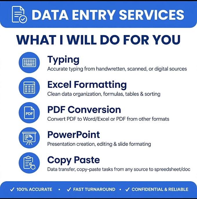 do data entry, ms word, excel dashboard and powerpoint work