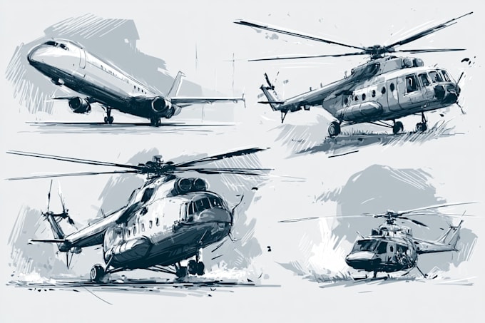 draw aircraft, helicopter, airplane into a vector