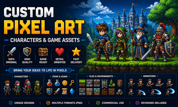 create custom pixel art characters and game assets