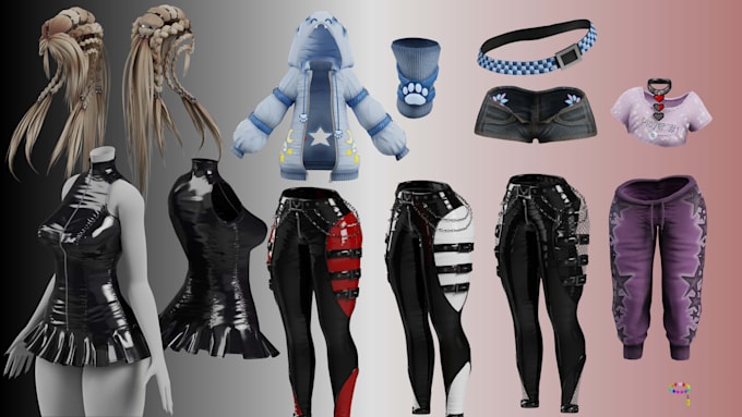 create custom vrchat outfits, assets, clothing fitting, accessories, vr props