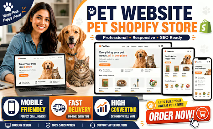 design pet care website pet shopify store pet website