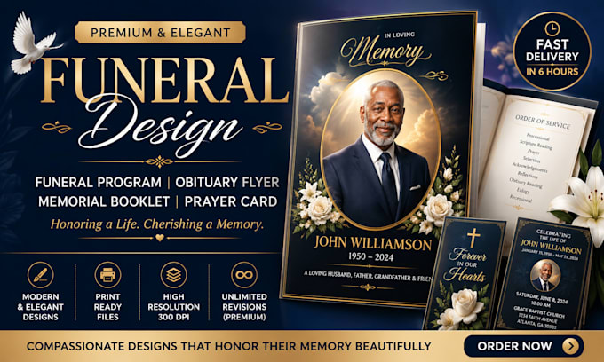 design a premium funeral program, obituary flyer, memorial booklet