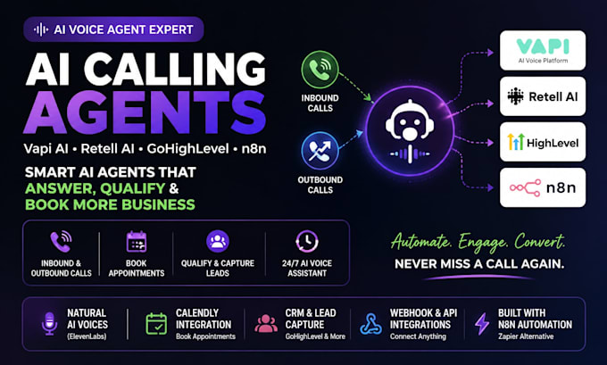 setup vapi ai calling agent, retell ai voice agent, gohighlevel n8n ai agent