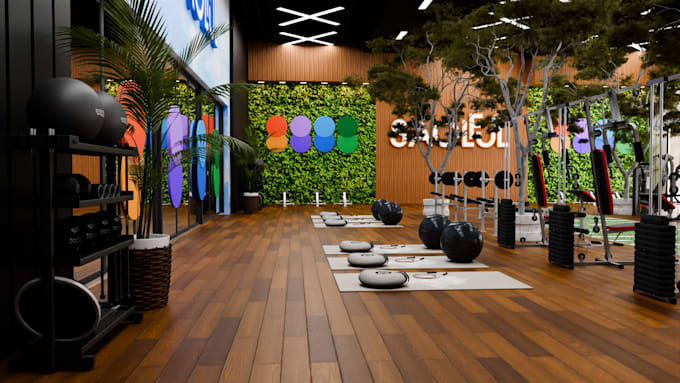 gym set up with renders