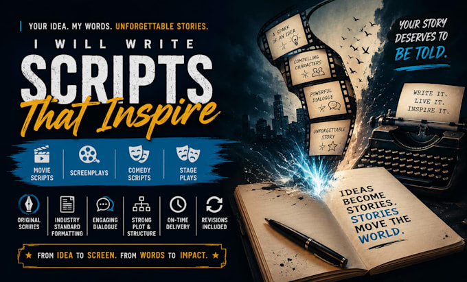 write engaging movie script, screenplays, comedy scripts and stage plays