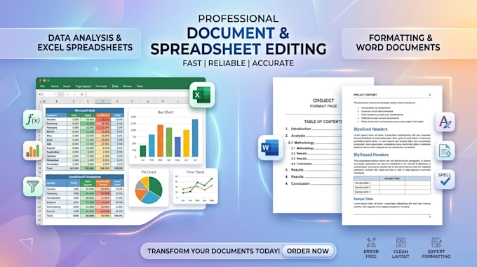 format, edit and organize microsoft excel and word documents