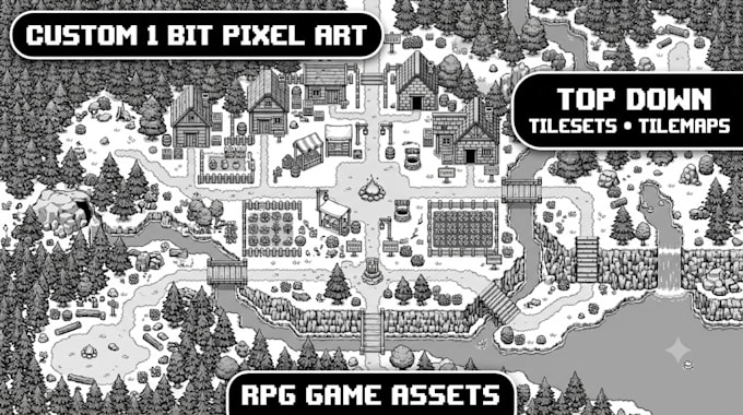 create 1 bit pixel art top down background tileset tilemap rpg game assets