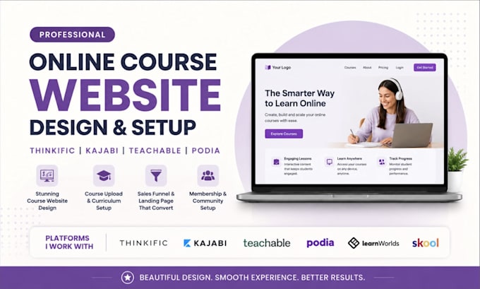 build thinkific website teachable course online lms platform kajabi website