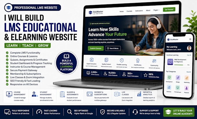 build lms educational website online course website education, elearning website