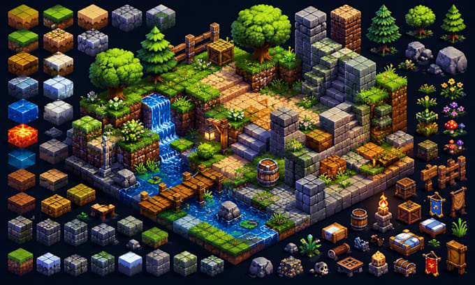 pixel art tileset, 2d game tilemap environment, rpg maker, pixel art background