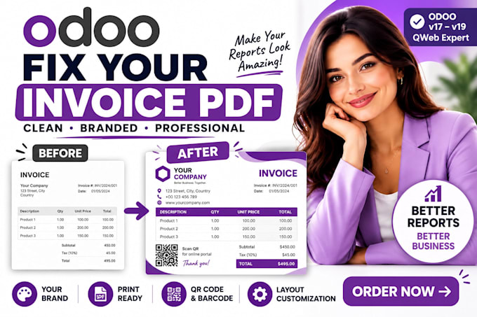 customize odoo PDF report invoice quotation qweb report template odoo invoice