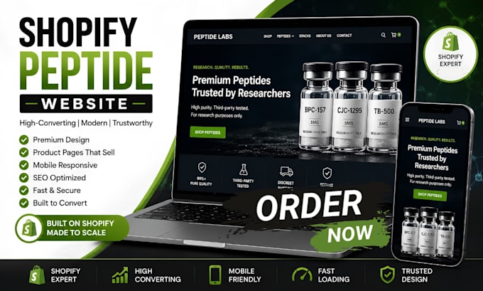 design shopify research peptide store biotech supplement website
