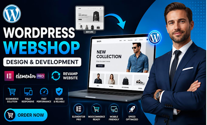 design wordpress webshop website development with elementor pro, revamp website