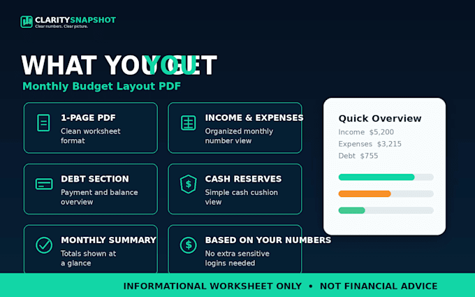 create a monthly budget layout PDF from your numbers