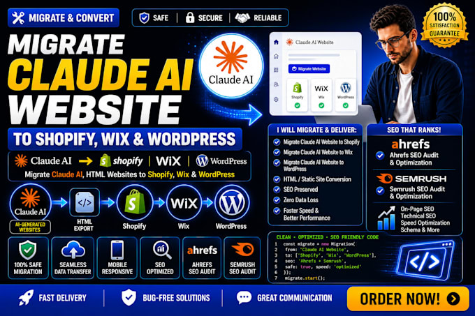 fix migrate claude ai website to wix wordpress with advanced SEO, shopify claude
