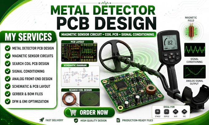 metal detector pcb design, magnetic sensor circuit coil pcb, signal conditioning