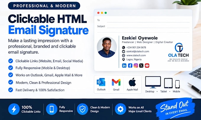 create custom clickable HTML email signature responsive outlook apple mail
