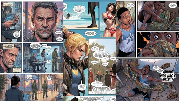 design comic book illustration, superhero comic strip comic book manga comic