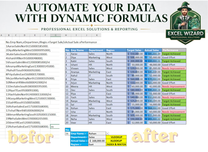 fix excel formulas, write complex vlookup, xlookup, and excel functions