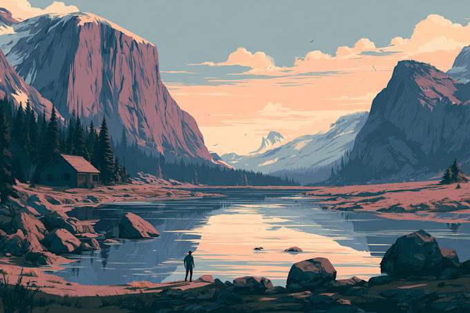 illustrate beautiful flat landscape illustration art
