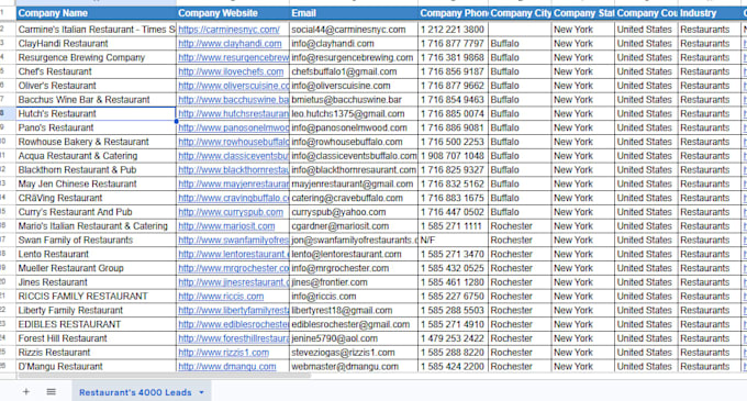 4000 new york restaurant leads