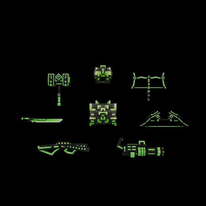 create voxel fantasy props weapons and rpg assets