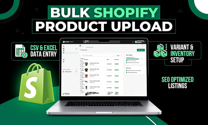 do bulk shopify product upload via csv import data entry and seo optimization