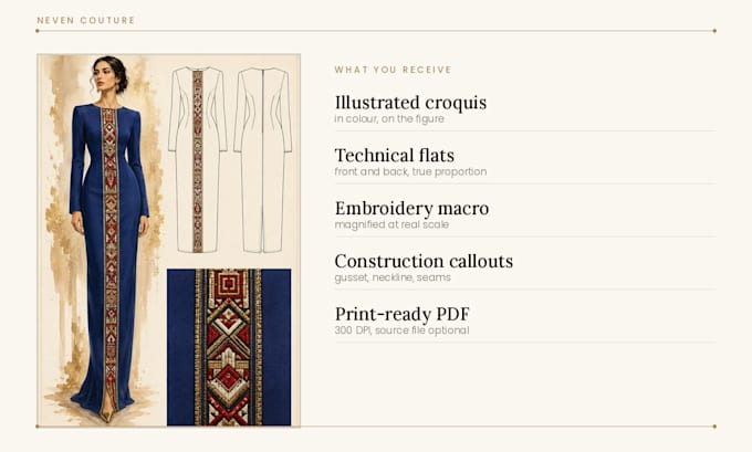 create a fashion tech pack with technical flats