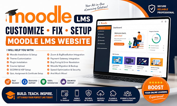 customize fix setup moodle lms website install plugins upload course