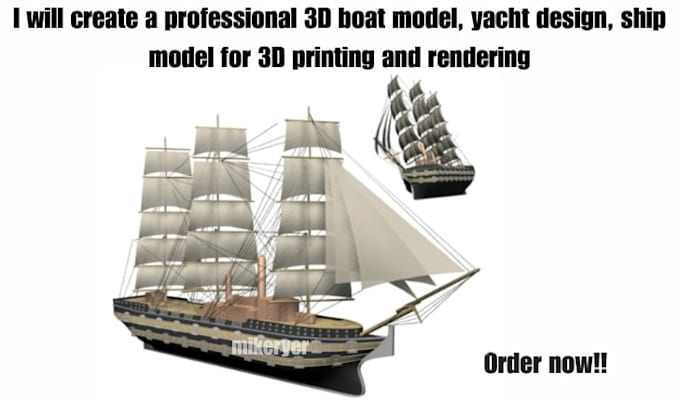 create 3d boat model, yatch design, ship model for 3d printing and rendering
