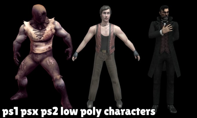 create creepy ps1 ps2 psx low poly 3d horror character rig and animation