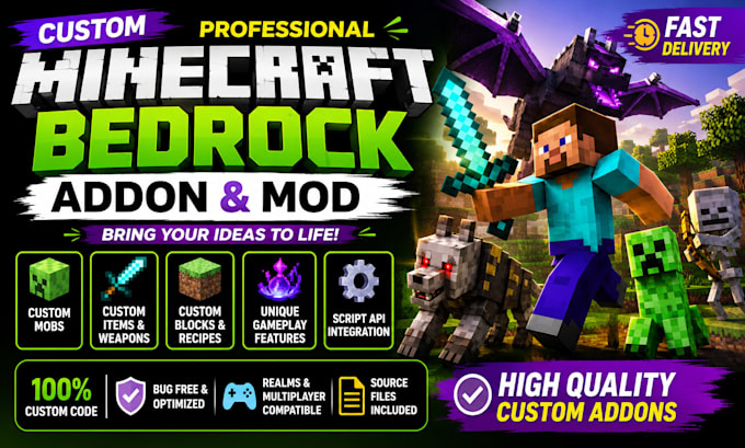 create custom minecraft bedrock addon mod and behavior pack java developer