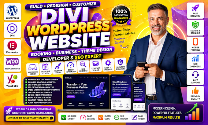build redesign divi wordpress booking website theme design developer seo expert