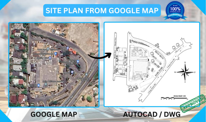 turn satellite image into site plan, remodel topography map plan from google, 2d