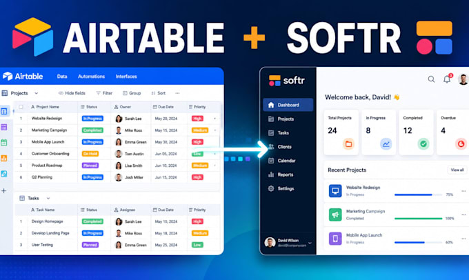 develop an airtable database softr web app for your business