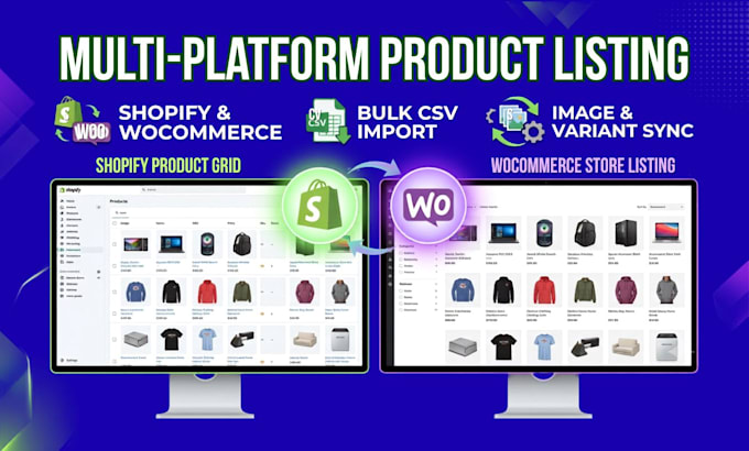 do shopify product upload, woocommerce product listing import store management