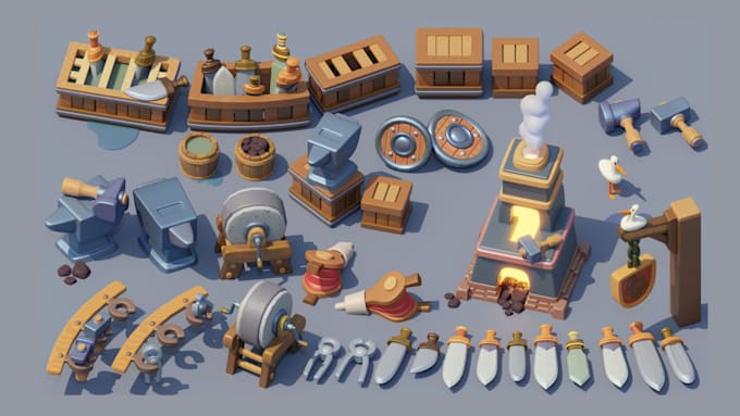 create 3d game props low poly 3d game assets 3d models for ue5 or unity