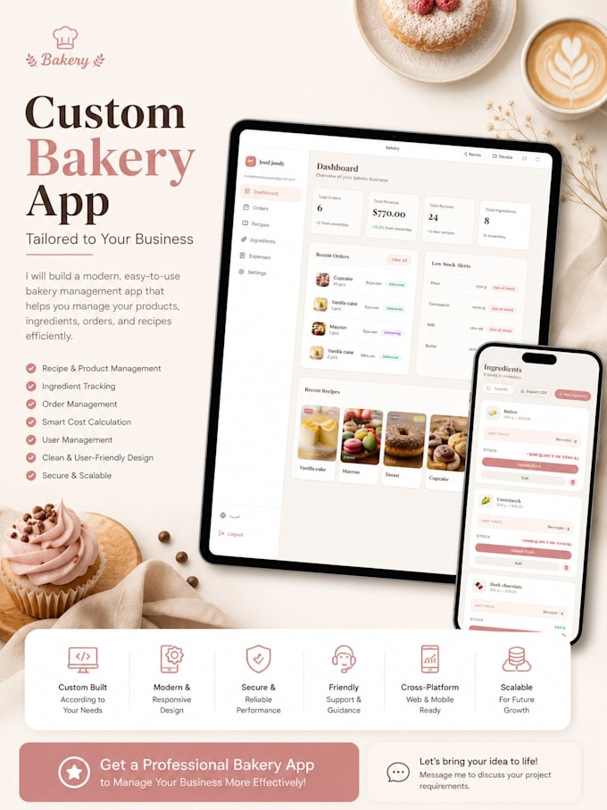 hand over a working bakery management app, source code and database