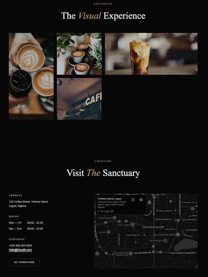 develop luxury cafe website design, react frontend development