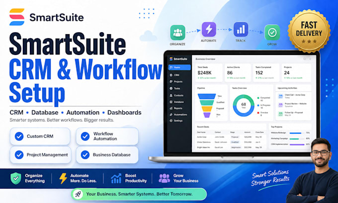 setup smartsuite workspace, CRM, database and automations