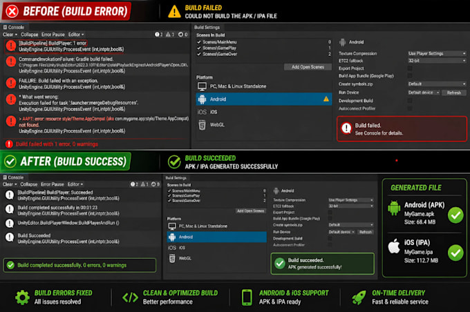 fix unity game bugs, errors, crashes, and optimize performance
