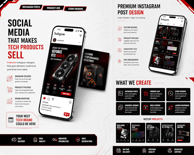 design premium instagram posts for tech and gaming brands