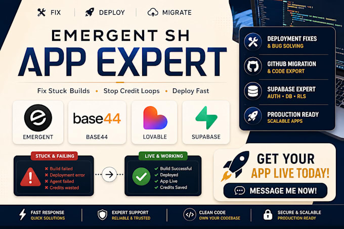 deploy fix emergent sh app emergent github migration base44 lovable ai supabase